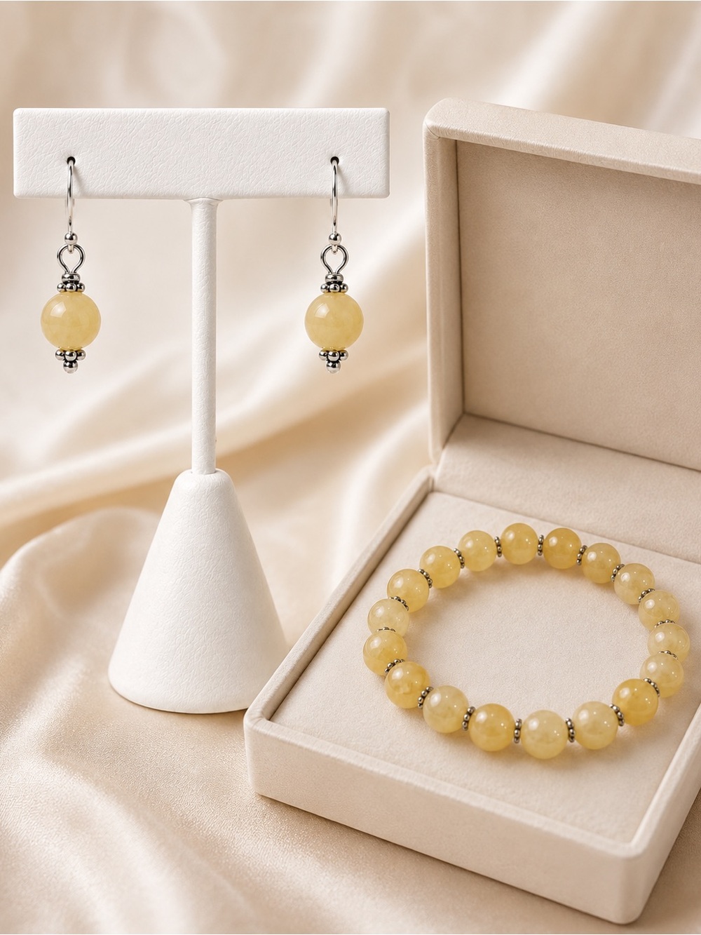 Honey Chalcedony Bracelet & Earrings Set One of a Kind